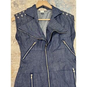 Y2K Studded Denim‎ Moto Dress Small Full Zip Streetwear Punk Cotton Mini